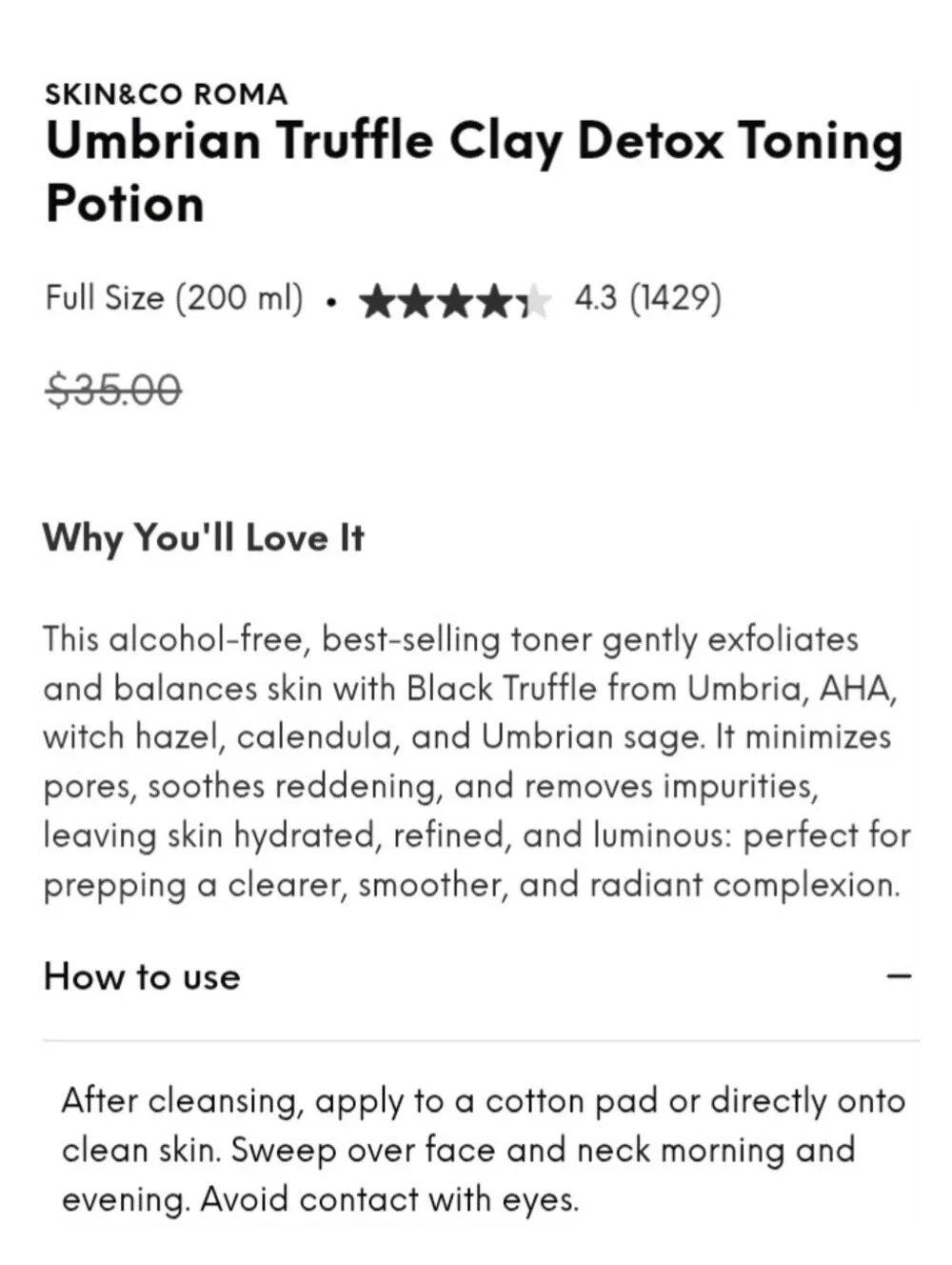 🎉2•$20/3•$28🎉 SKIN & CO ROMA Umbrian Truffle Clay Detox Toning Potion